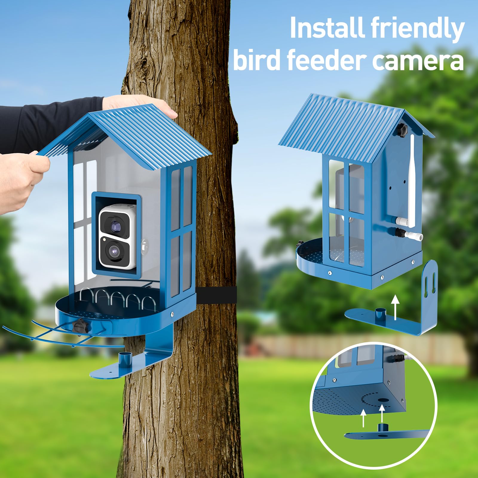 SOLIOM BF08 installed in a backyard with birds benefiting family wildlife viewing