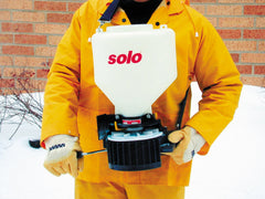 SOLO 421 six-inch hopper top open for fast refilling and spill control benefit