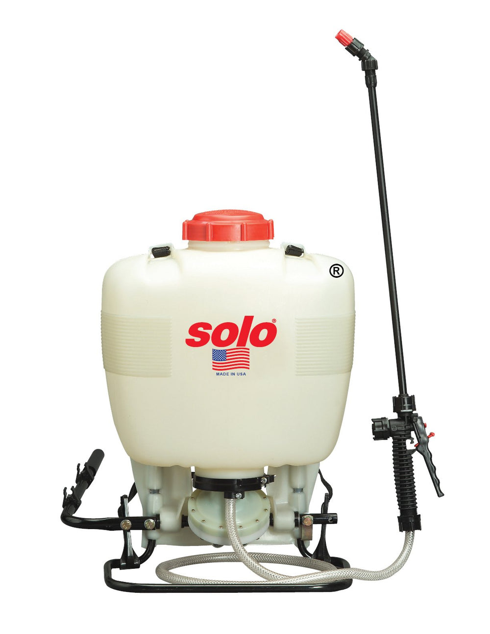 SOLO front view of backpack sprayer showing tank and straps for comfortable carry