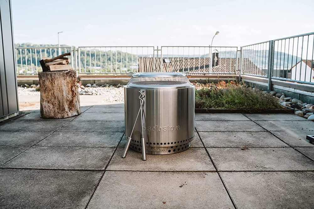 Solo Stove Bonfire sheltered under protective cover for weather protection and storage