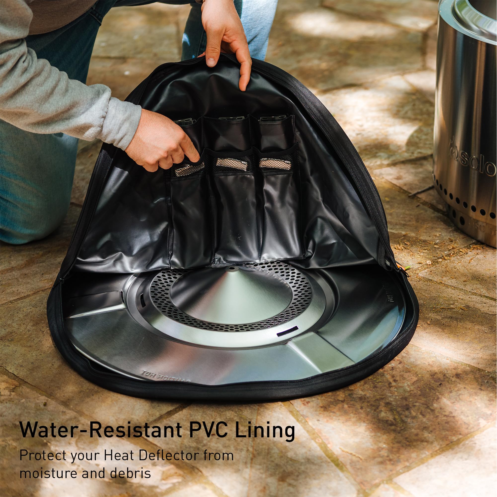 Solo Stove bag internal pockets holding legs and end caps for part protection