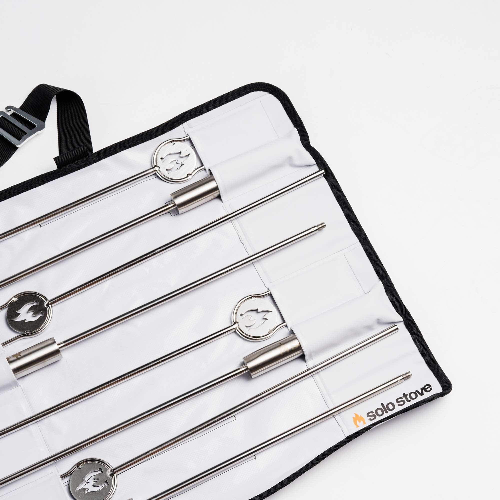 Solo Stove collapsed sticks stored in roll-up case for easy transport