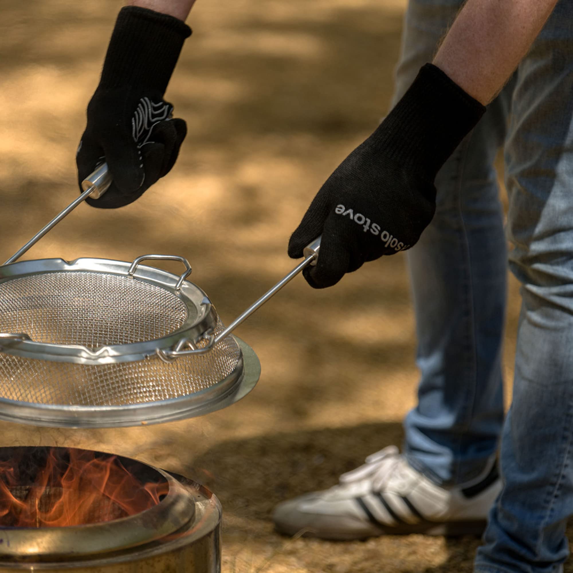 Solo Stove gloves being handwashed to show easy cleaning care