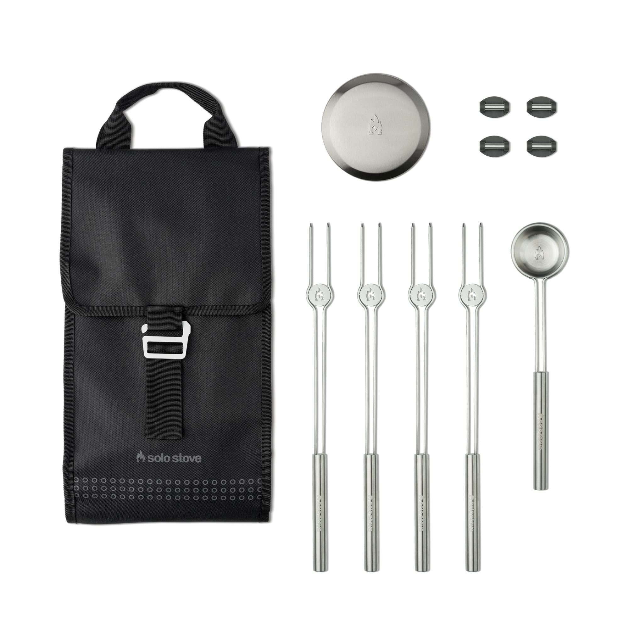 Solo Stove Mesa accessory pack front view showing included tools and case for organized storage