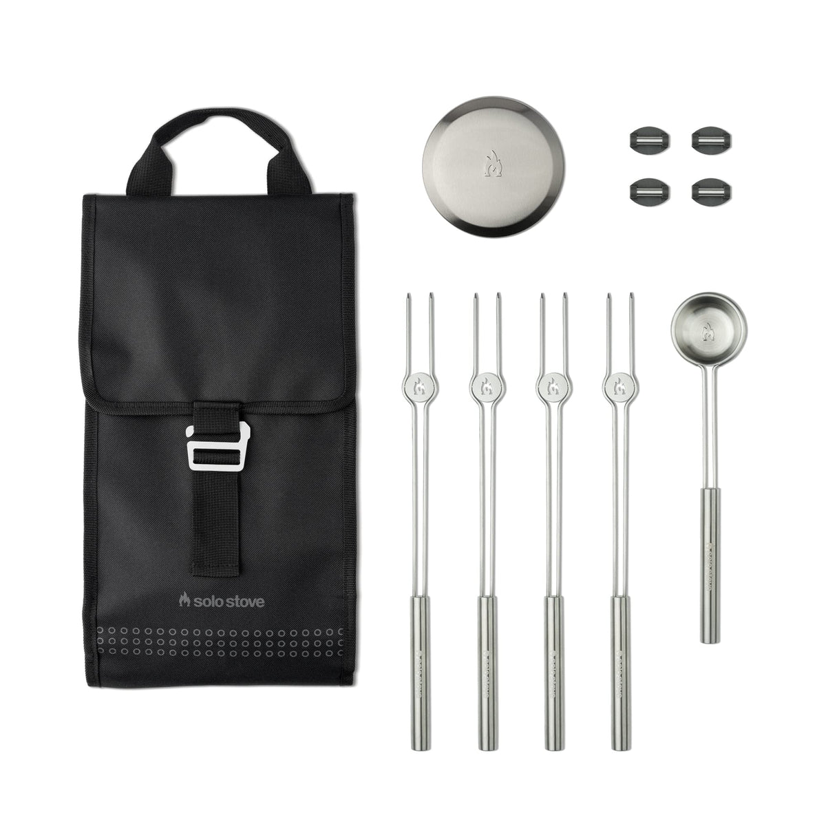 Solo Stove Mesa accessory pack front view showing included tools and case for organized storage
