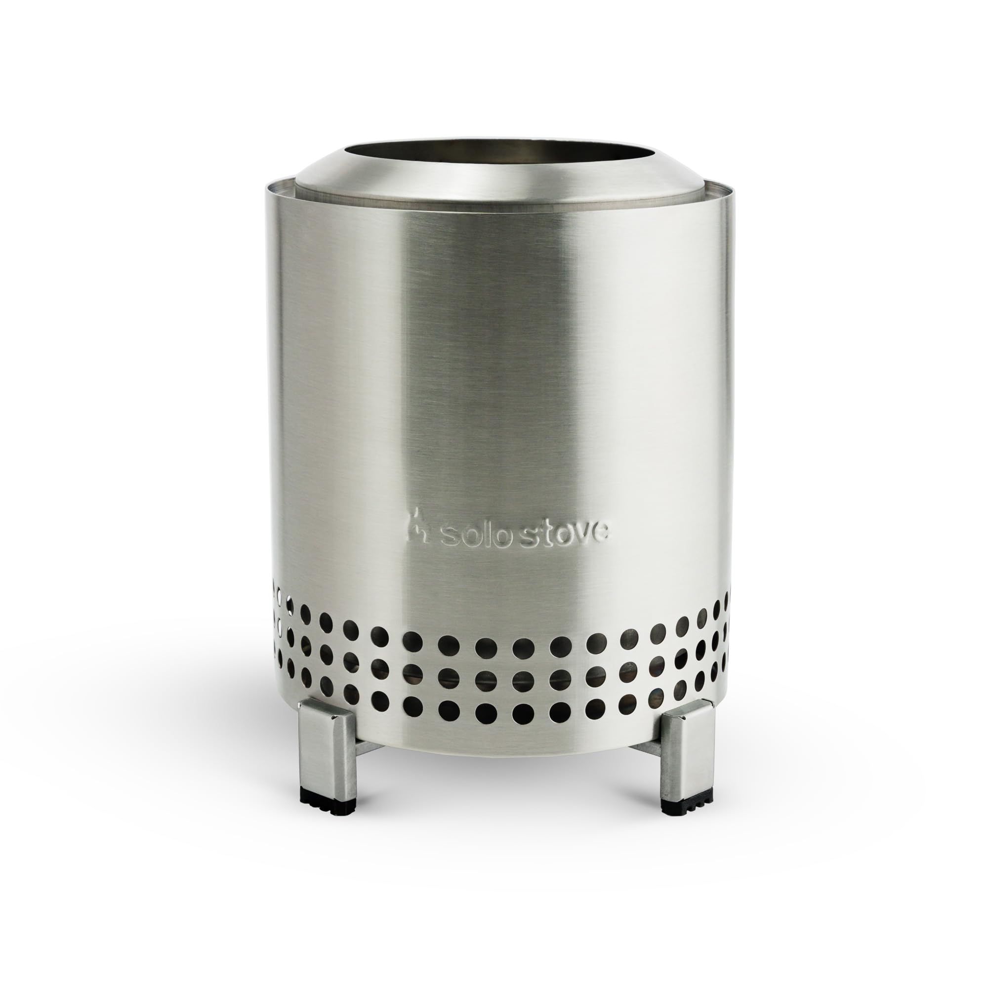Solo Stove Mesa front view on table showing compact smokeless flame and ambiance