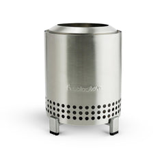 Solo Stove Mesa front view on table showing compact smokeless flame and ambiance