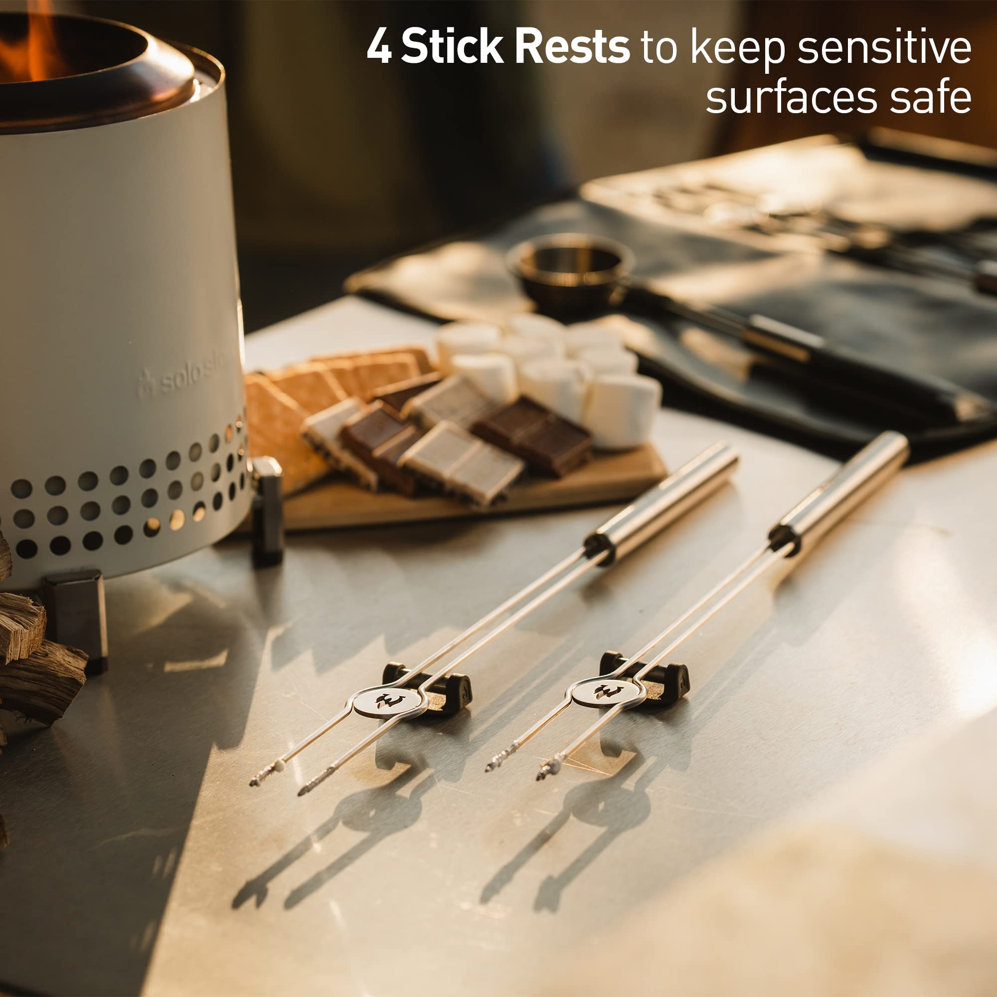Solo Stove mini sticks in use roasting marshmallows offering better control and cooler handles