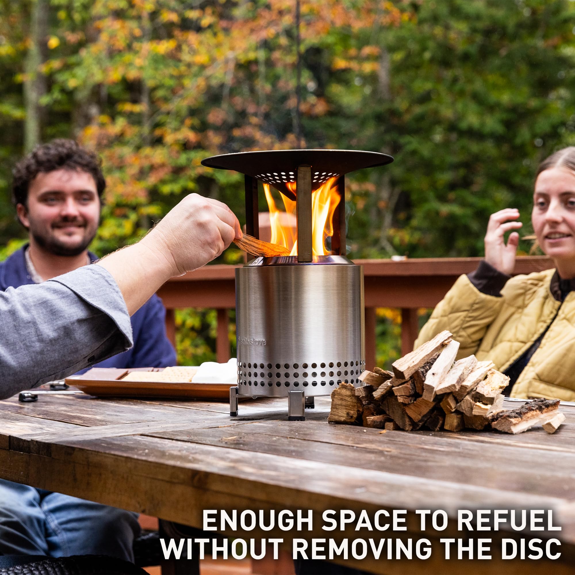 Solo Stove deflector installed on Mesa XL fire pit directing warmth outward