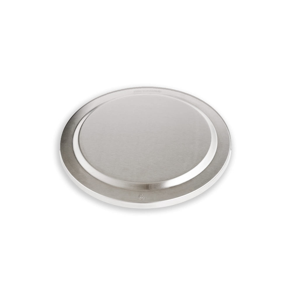 Solo Stove Ranger Lid front view showcasing sleek stainless steel and protective benefit