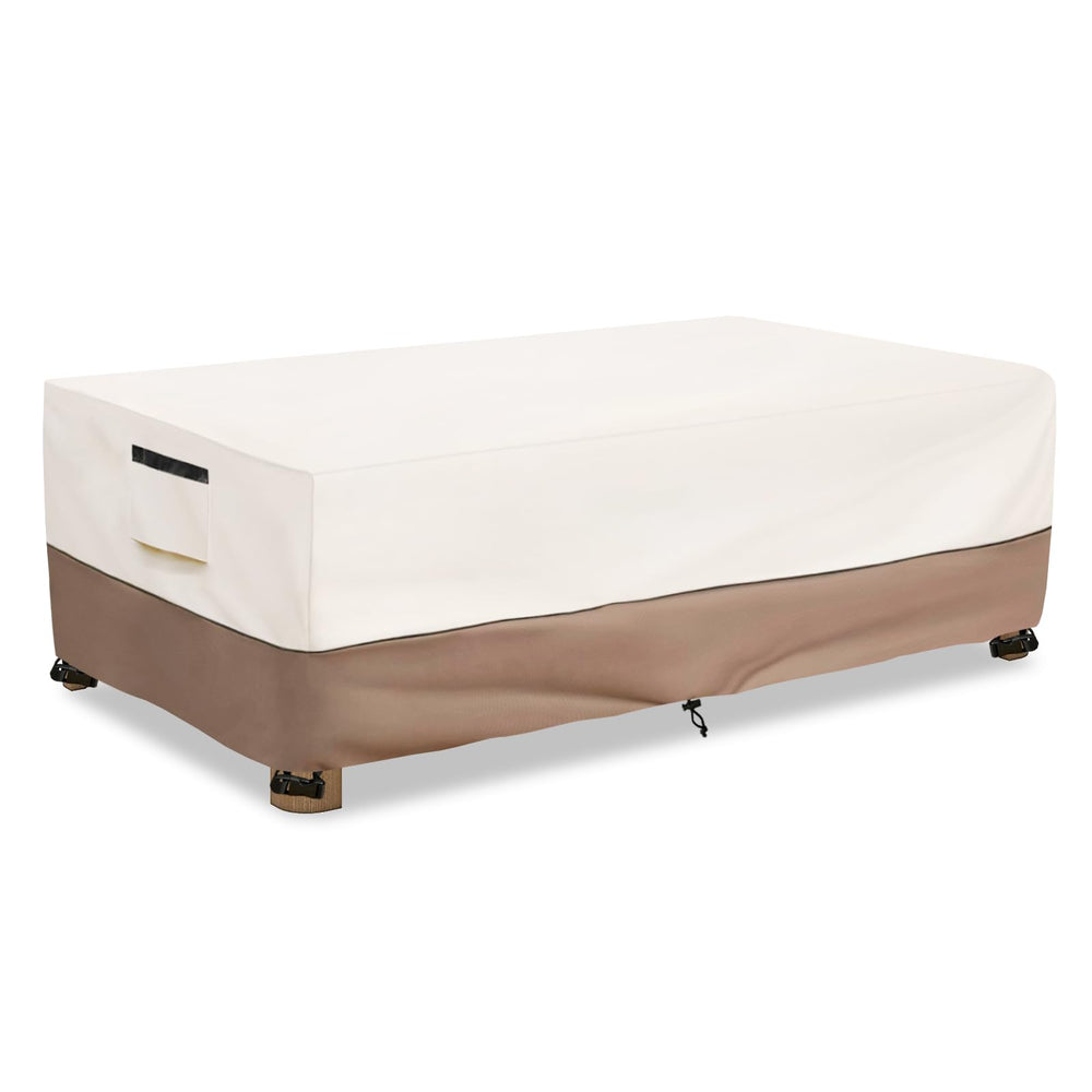 SoloToo front view covering a patio coffee table protects from weather