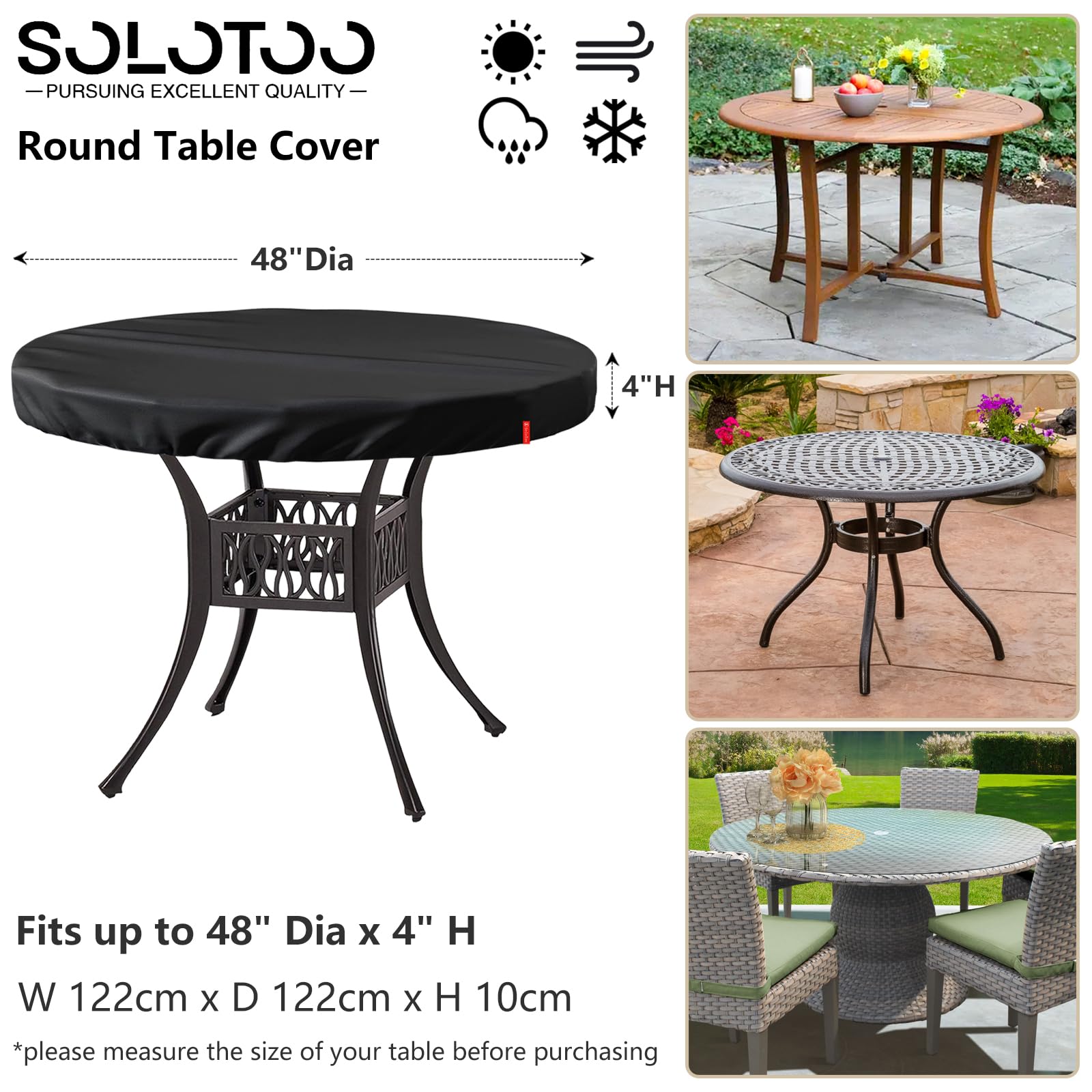 SoloToo elastic hem cord and strap detail securing cover tightly to table in wind