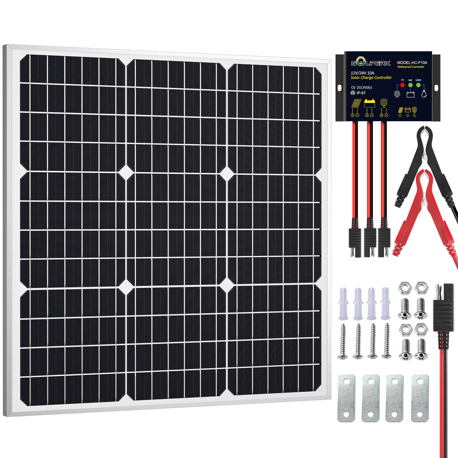 SOLPERK 50W panel front view showing cells and frame for durable charging