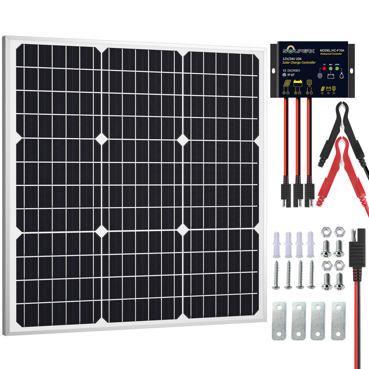 SOLPERK 50W panel front view showing cells and frame for durable charging