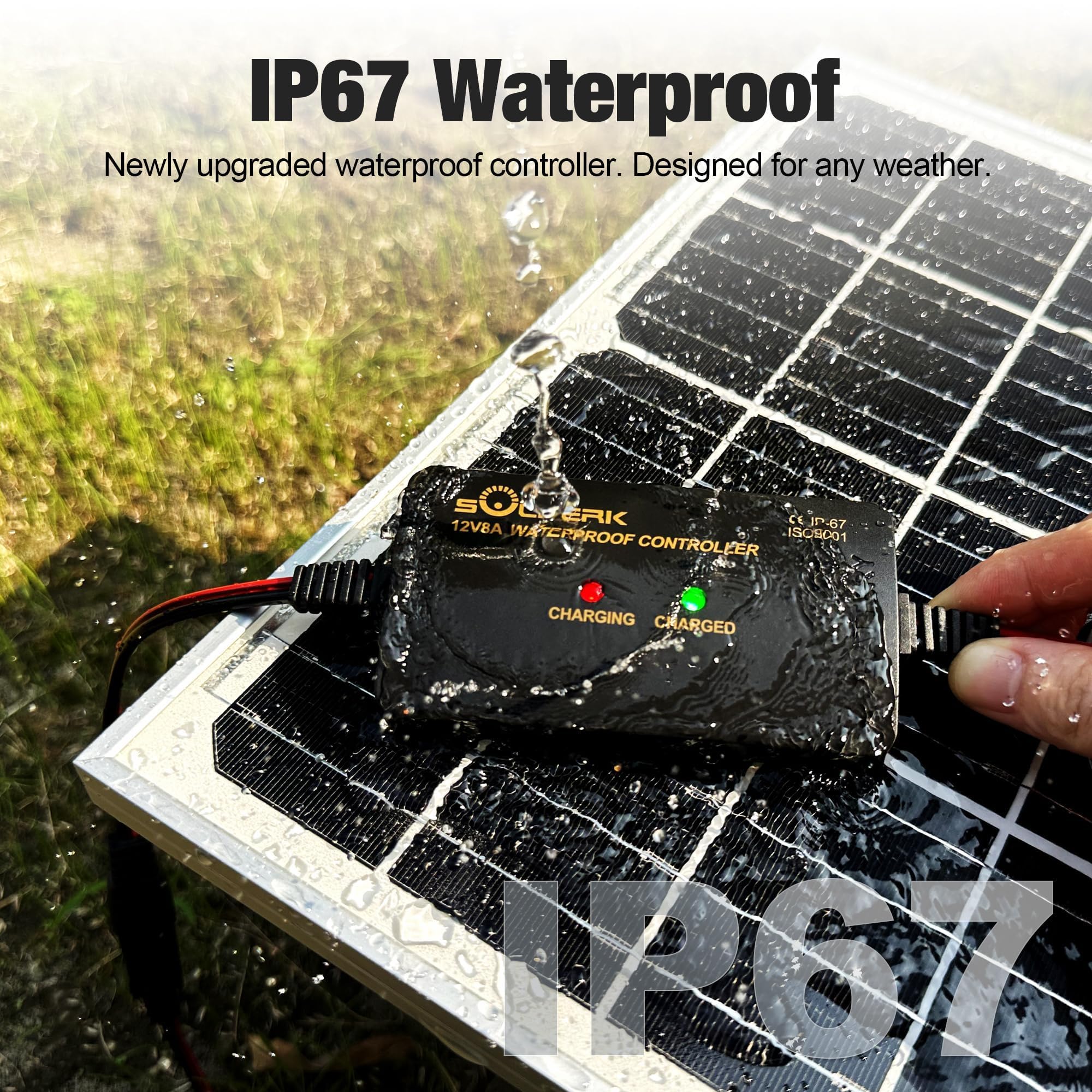SOLPERK waterproof 8A sealed controller highlighting safety features and reliability