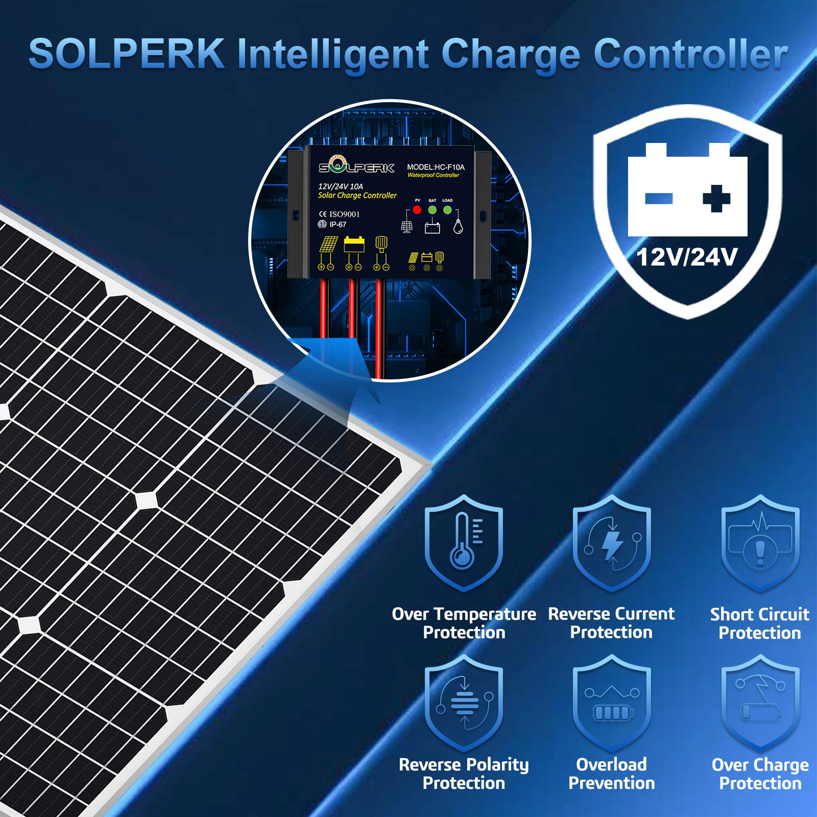SOLPERK close-up of low-iron tempered glass and aluminum frame for weather resistance