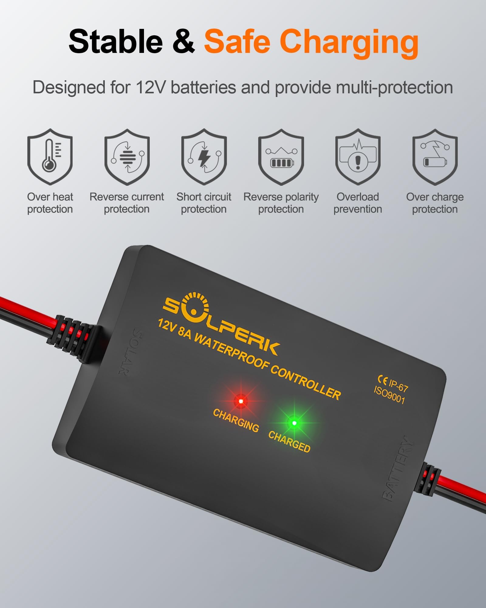 SOLPERK panel installed on RV rooftop supplying maintenance charge while parked