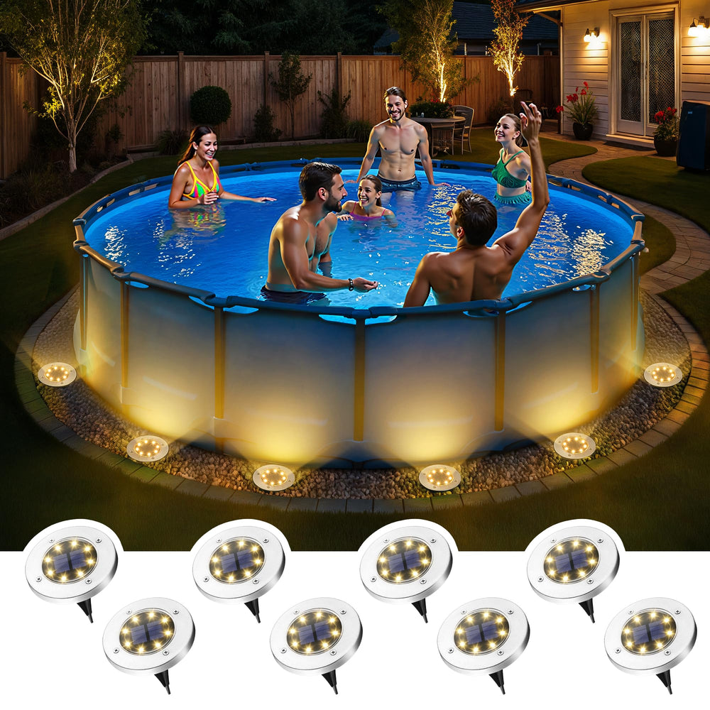 SOLPEX front view attached to pool rim showing even warm-white lighting