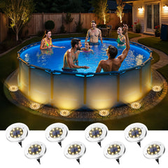 SOLPEX front view attached to pool rim showing even warm-white lighting