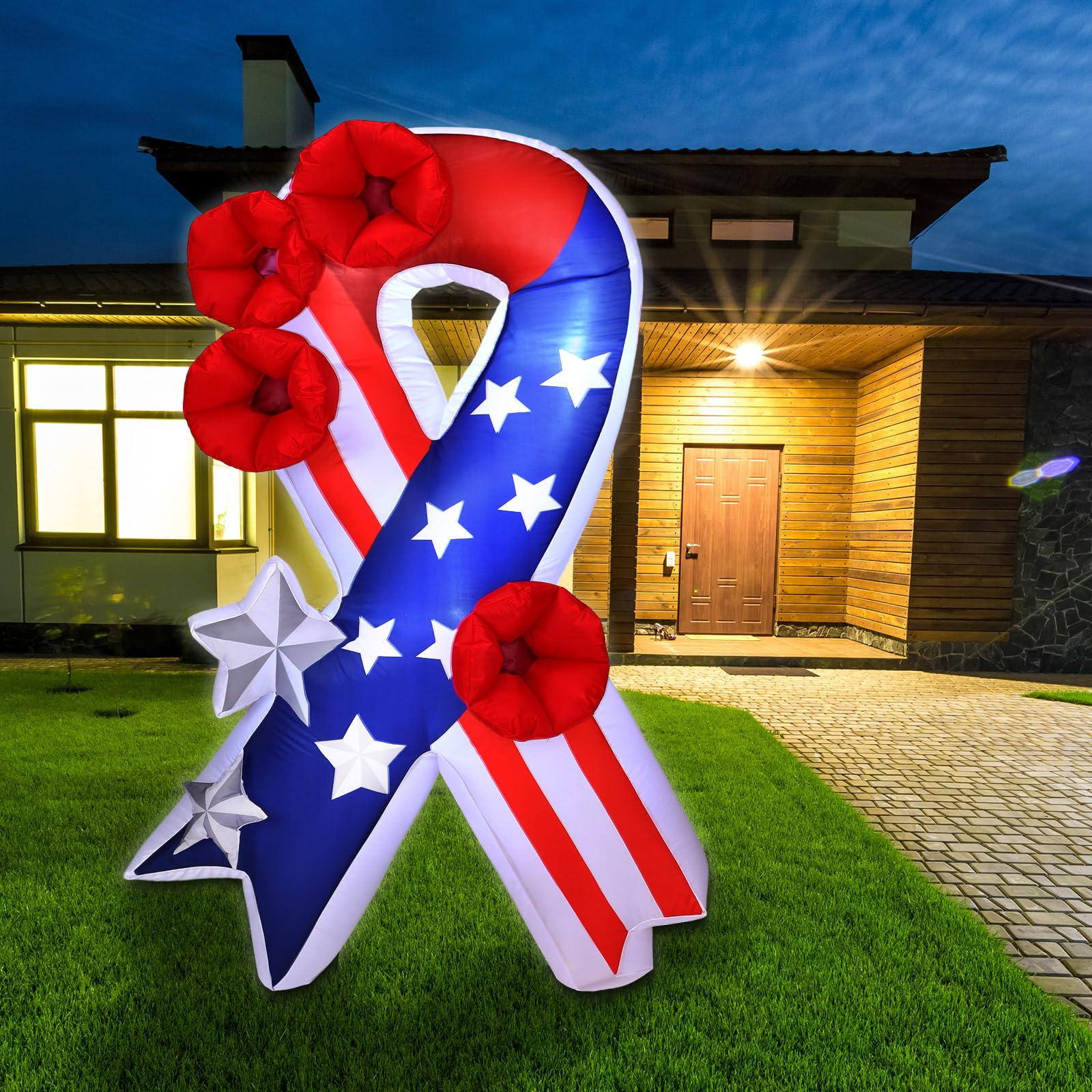 Solsew front view flag ribbon inflatable showing full patriotic design and curb appeal