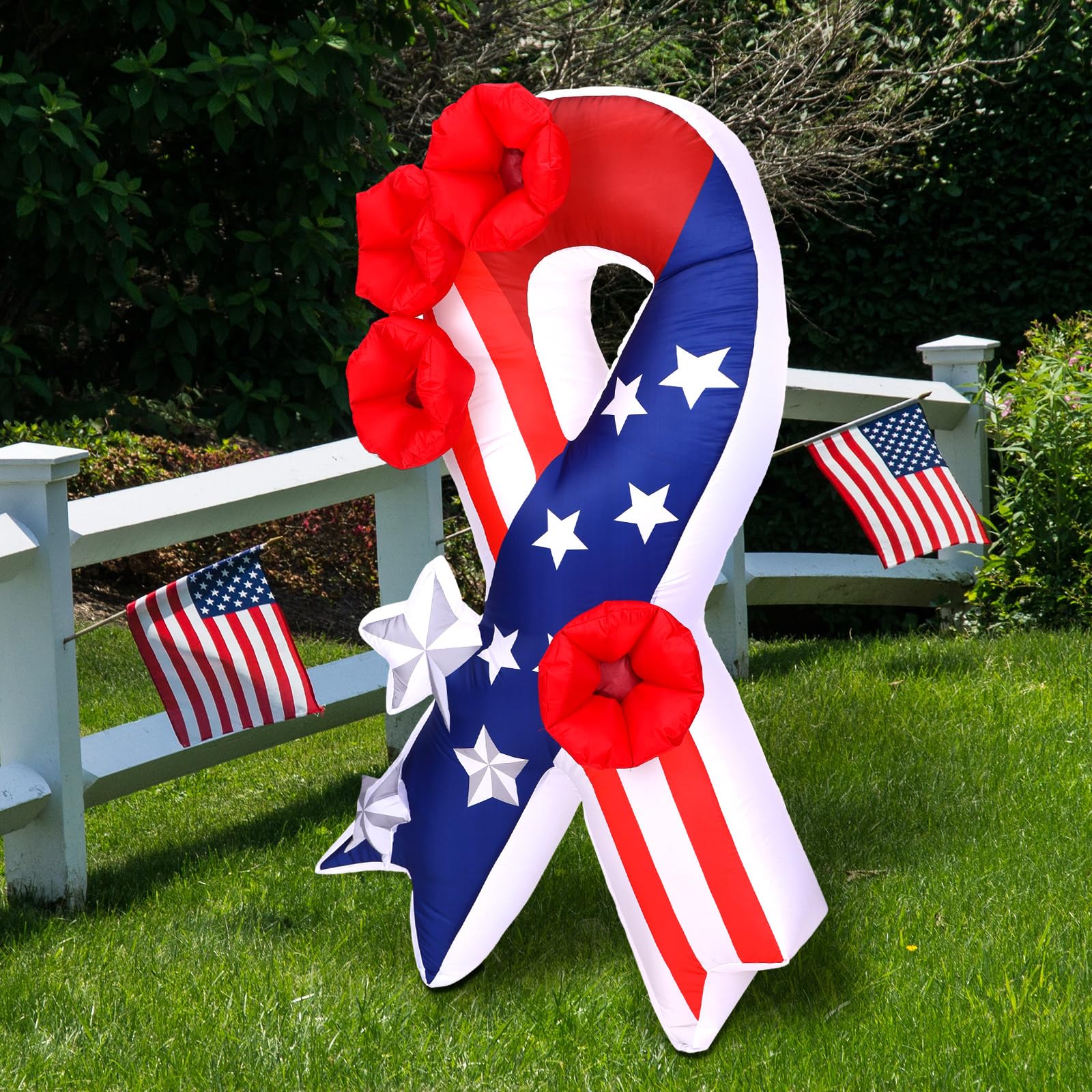 Solsew lifestyle patio setup showing inflatable adding festive patriotic atmosphere