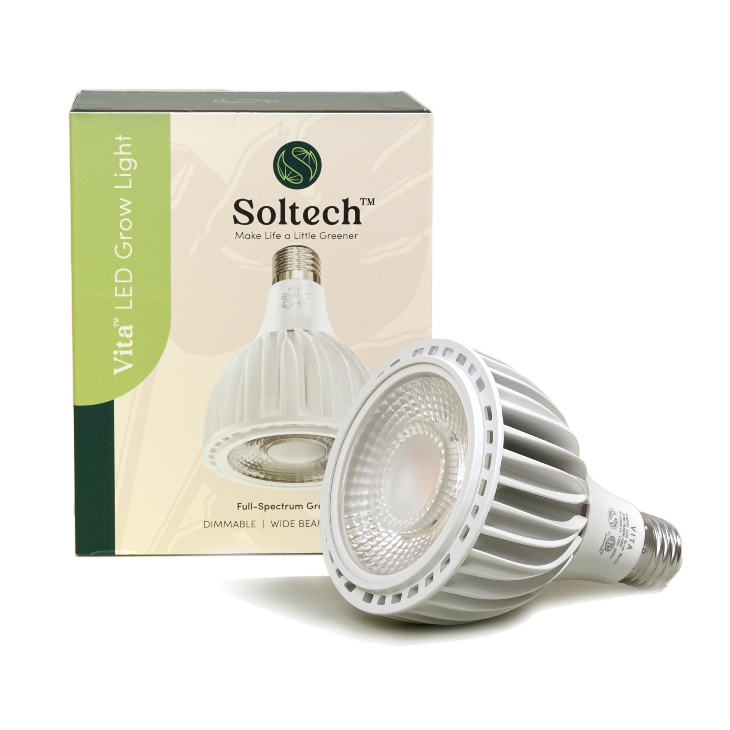 Soltech Vita front view showing bulb shape and warm white output for natural plant color
