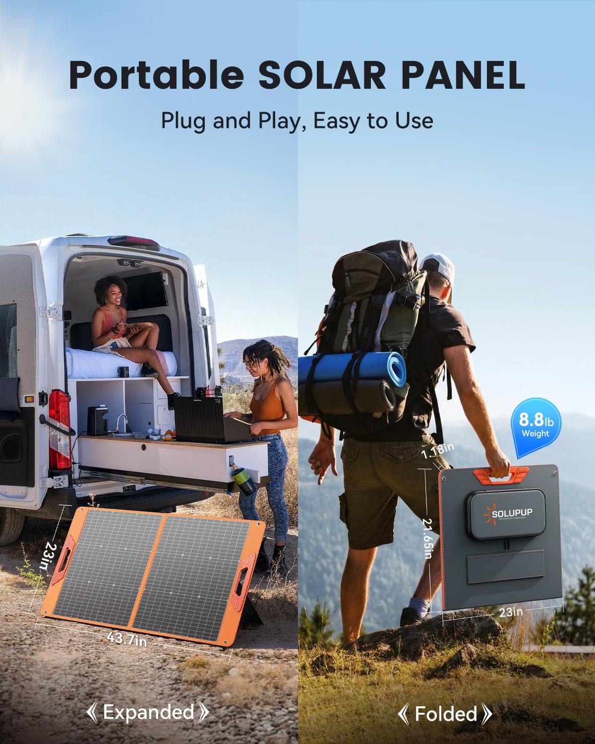 SOLUPUP adjustable kickstand set to optimize solar angle and output