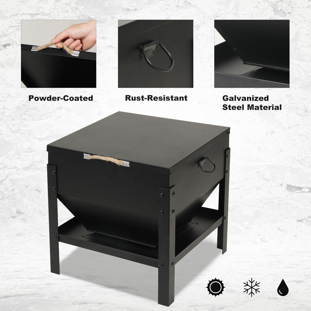 Solution4Patio feeder beside bale showing 80 lb capacity and scale benefit