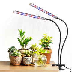 Sonamindary front view clip-on grow light showing dual heads and clamp, improves plant growth coverage