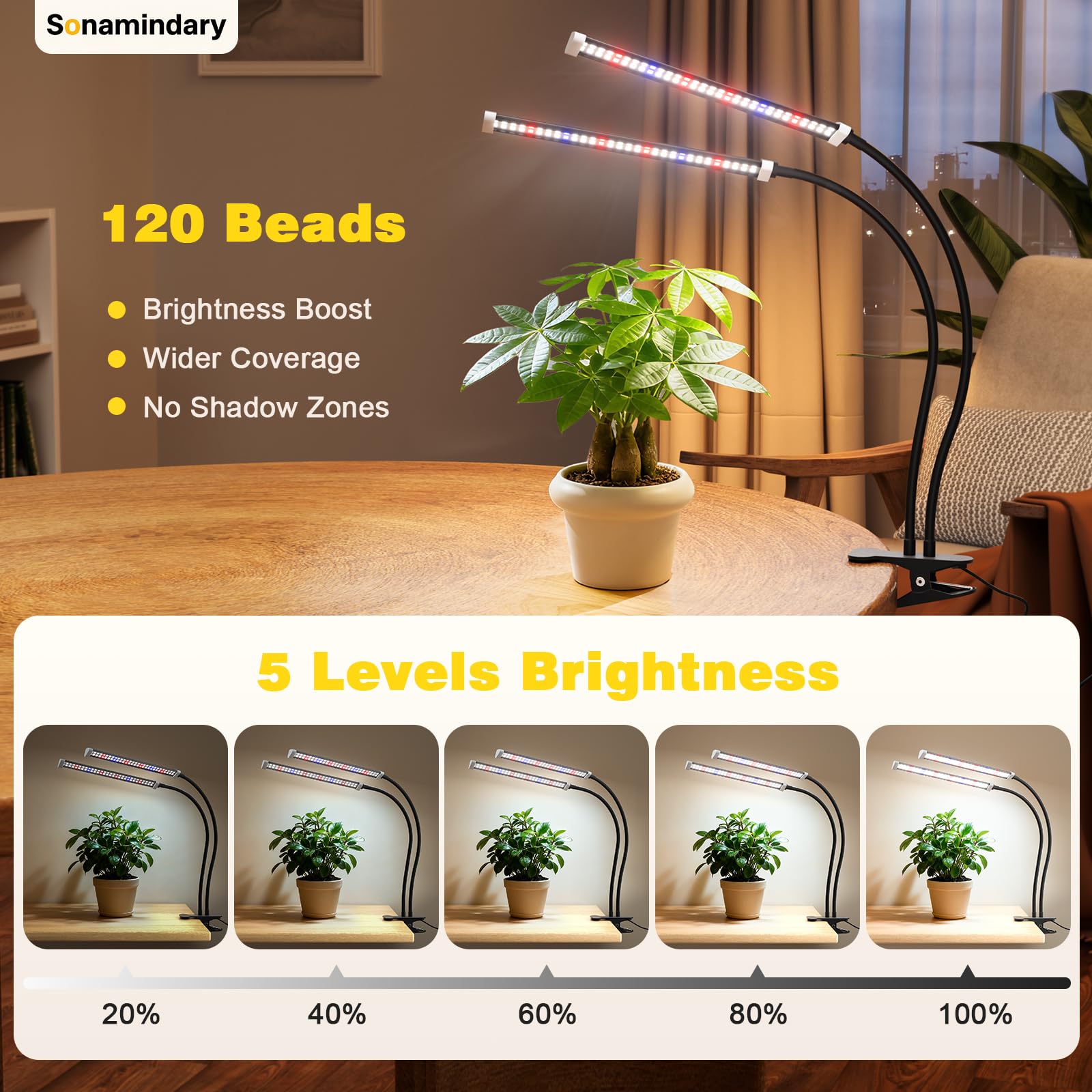 Sonamindary sturdy clamp attached to shelf, secures light to desks and plant stands for safer mounting
