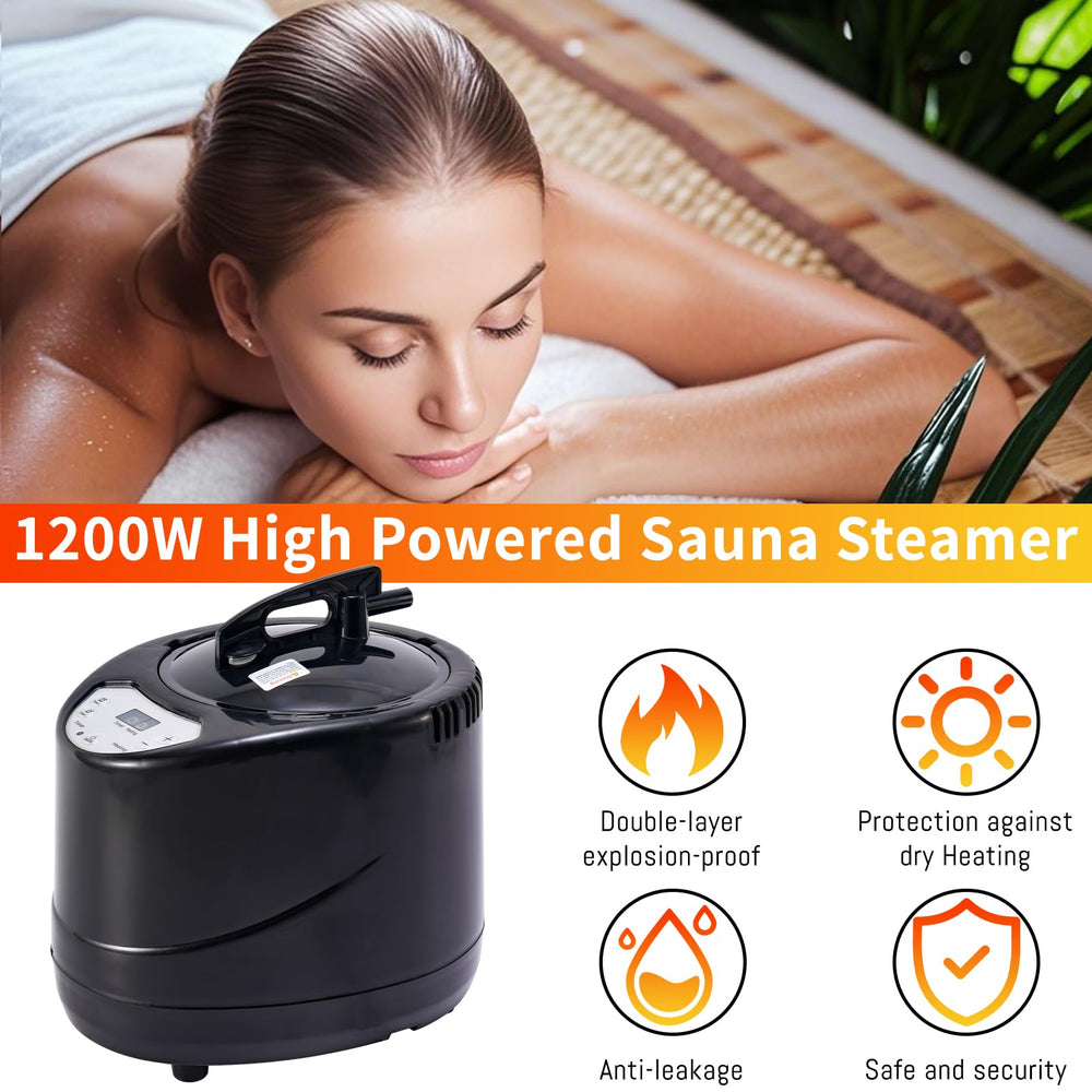 Sonaricus producing steam inside a home sauna tent for relaxation