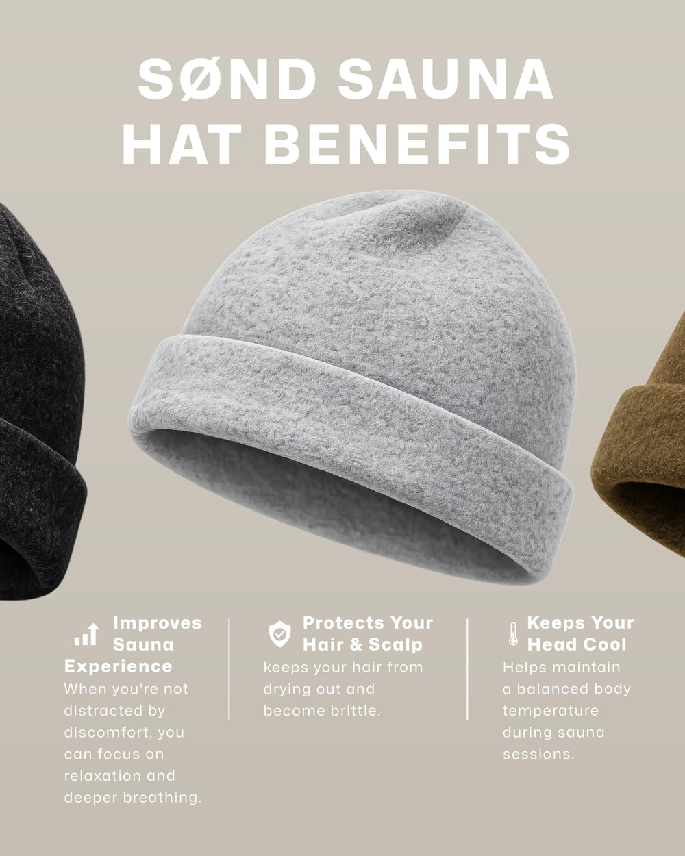 Hand holding SØND sauna hat to show size and packability benefit