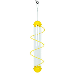 Songbird Essentials Bird Quest front view showing 17-inch yellow spiral feeder and seed capacity