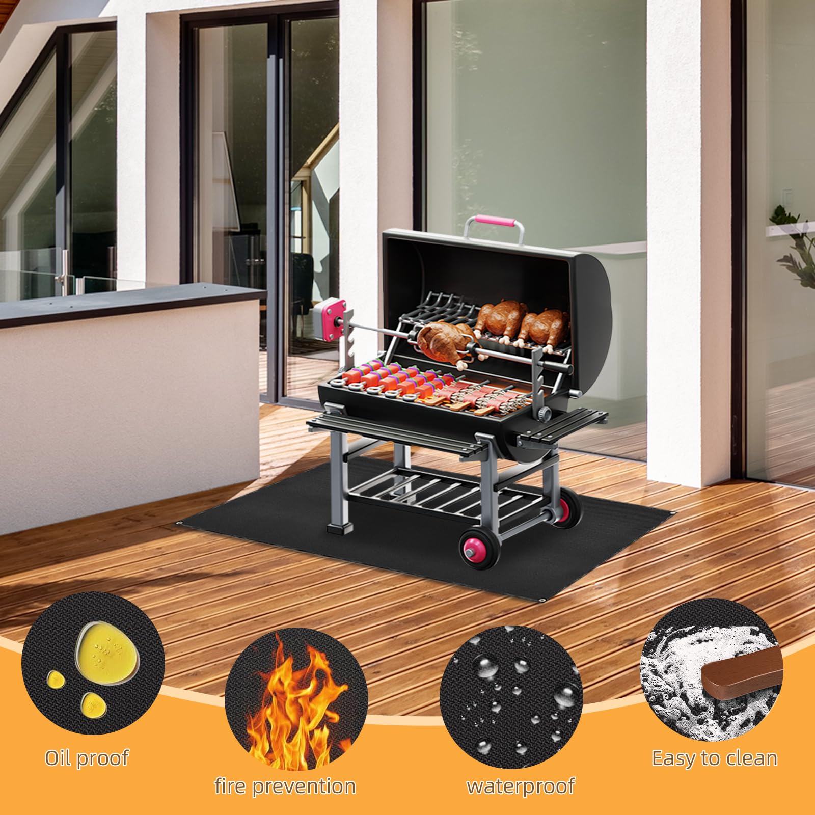 SONGC mat next to grill showing generous 60 by 48 inches coverage