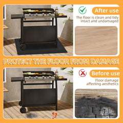SONGC mat in use under outdoor grill protecting wooden deck