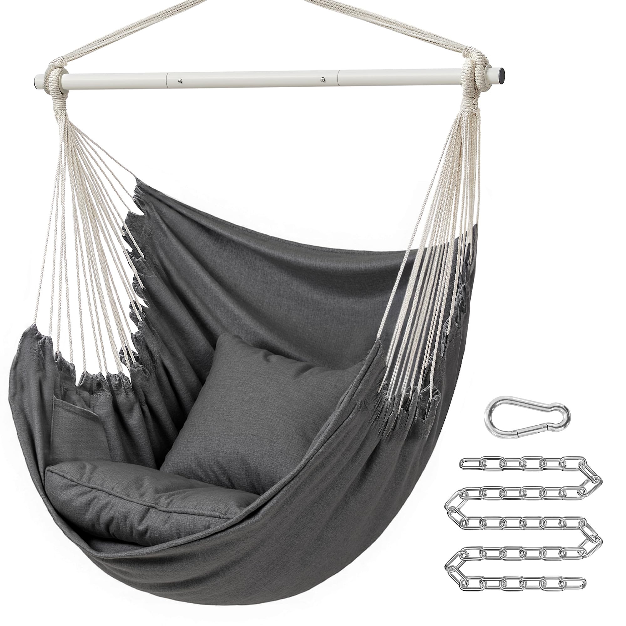 SONGMICS hammock chair front view showing stylish fabric and seat comfort