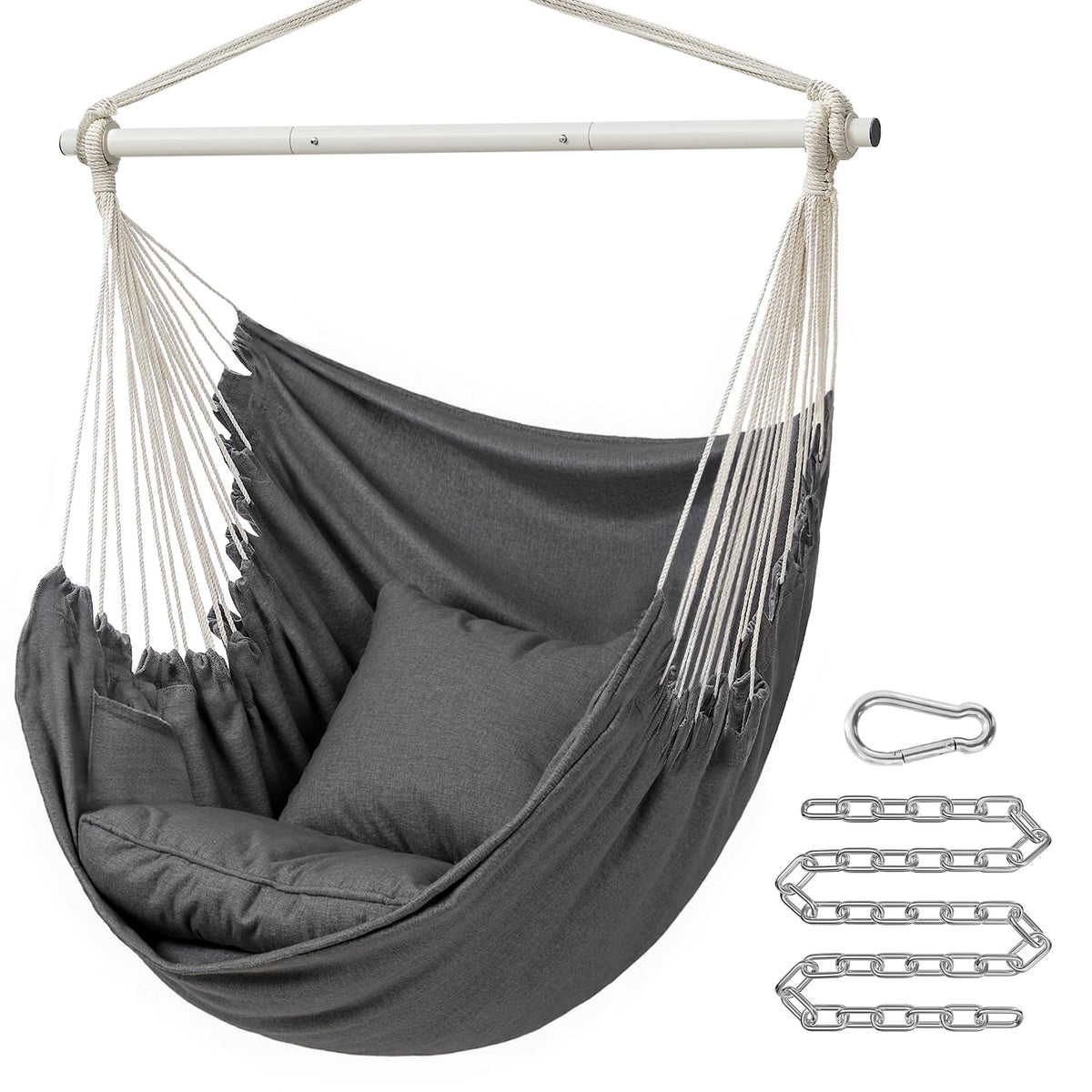 SONGMICS hammock chair front view showing stylish fabric and seat comfort