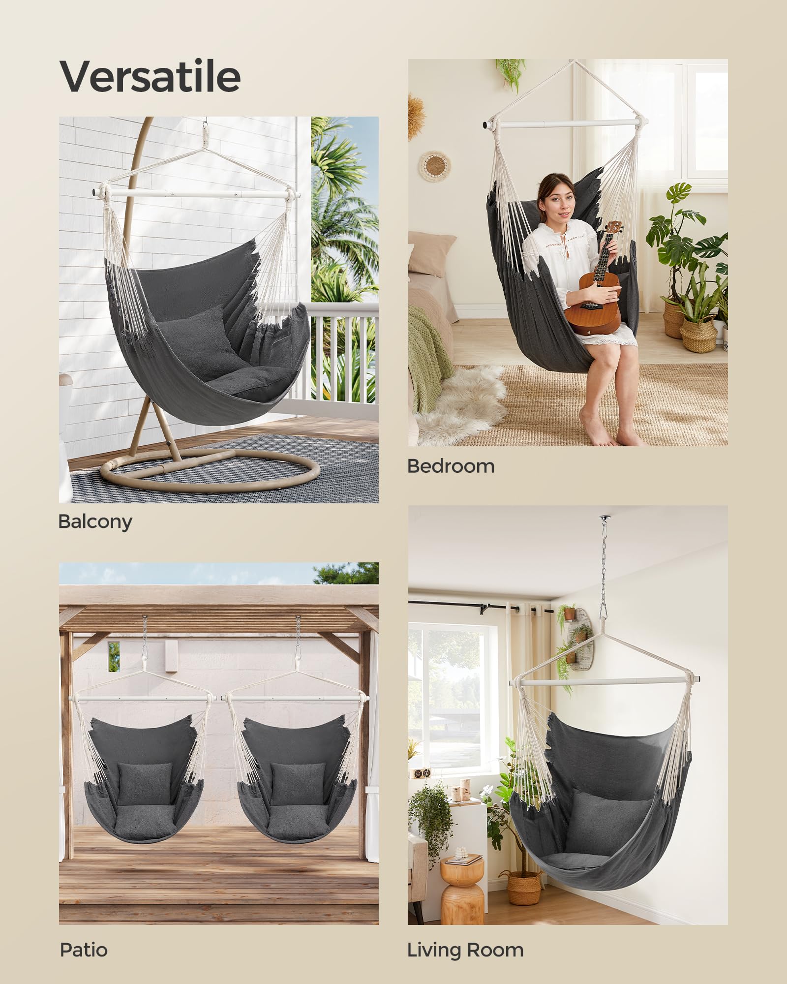 SONGMICS chair with person for scale demonstrating roomy seating
