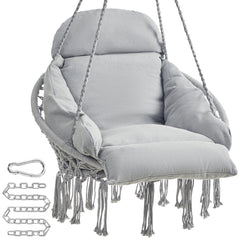 SONGMICS front view showing full boho hanging chair and cushion comfort