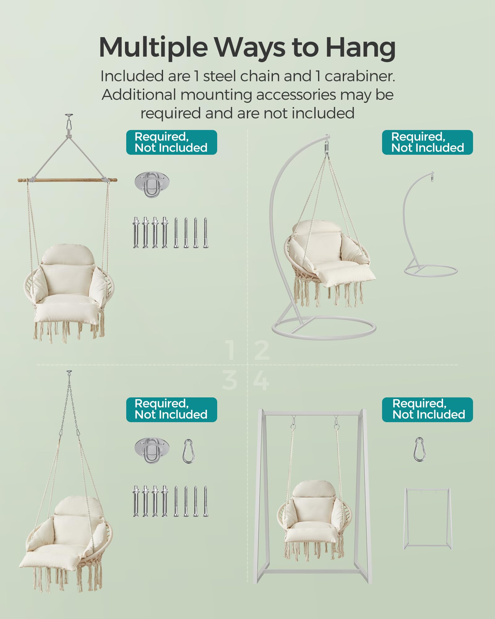 SONGMICS hanging chair in living room styled for relaxation and decor enhancement