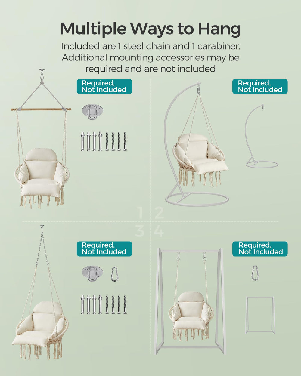 SONGMICS hanging chair in living room styled for relaxation and decor enhancement