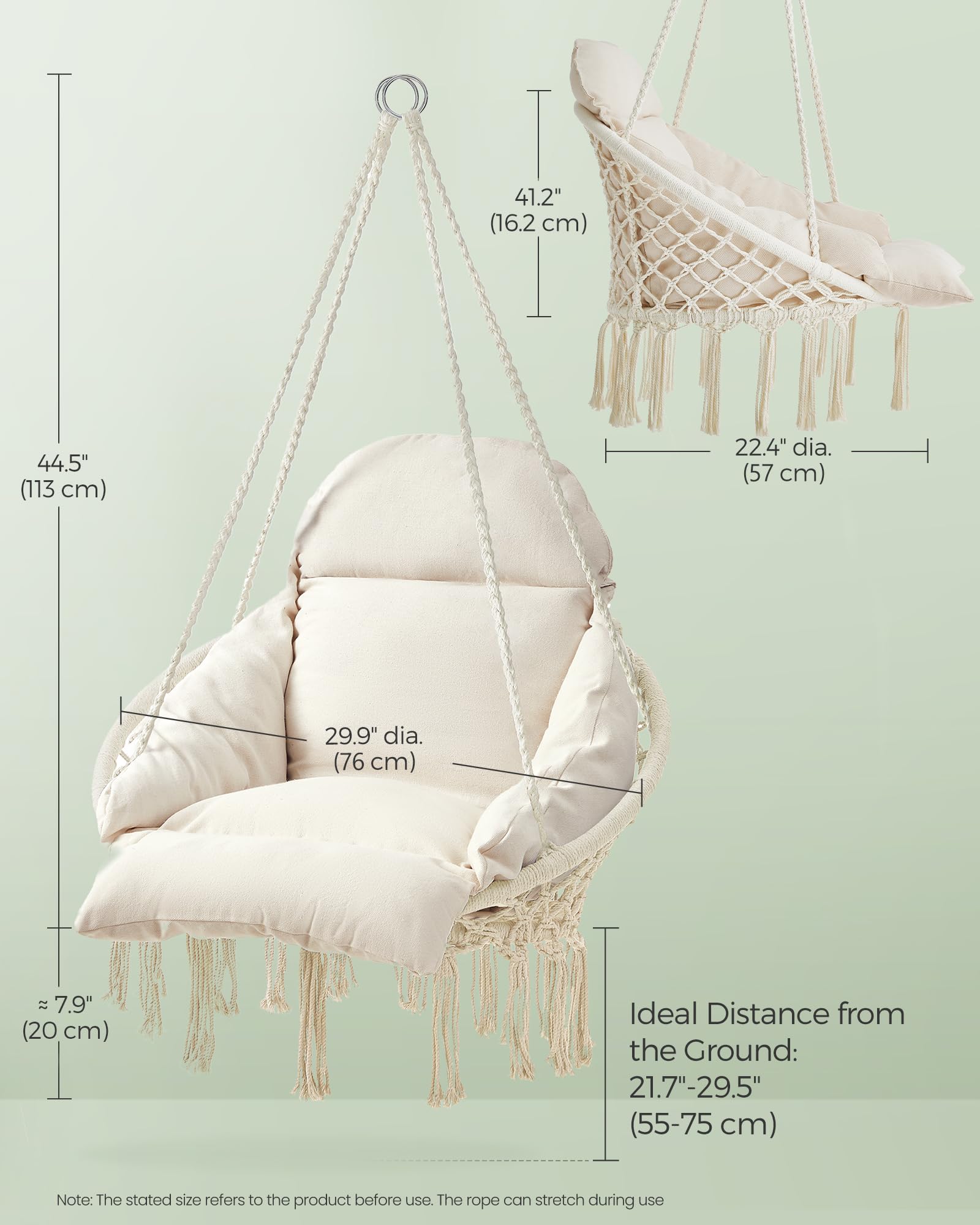 SONGMICS rope and metal frame detail showing sturdy connection and durability