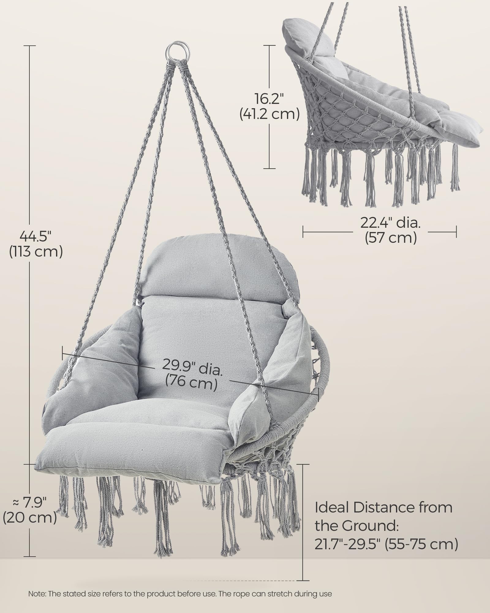 SONGMICS hanging chair with person for size comparison and scale
