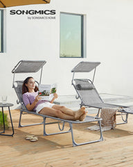 SONGMICS foldable lounger folded compact with handles for easy transport and space-saving storage