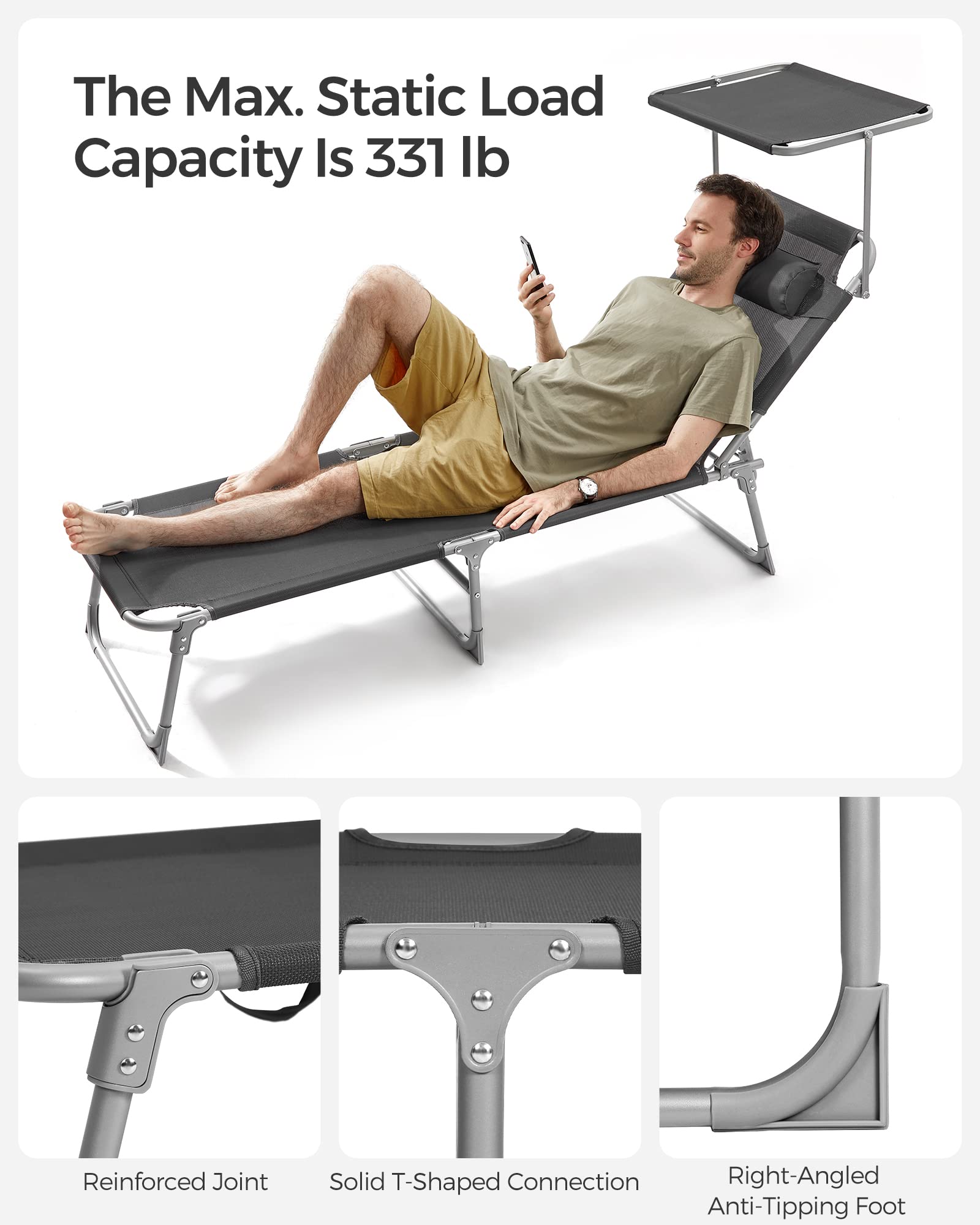 SONGMICS anti-slip feet on lounger preventing movement on poolside surfaces