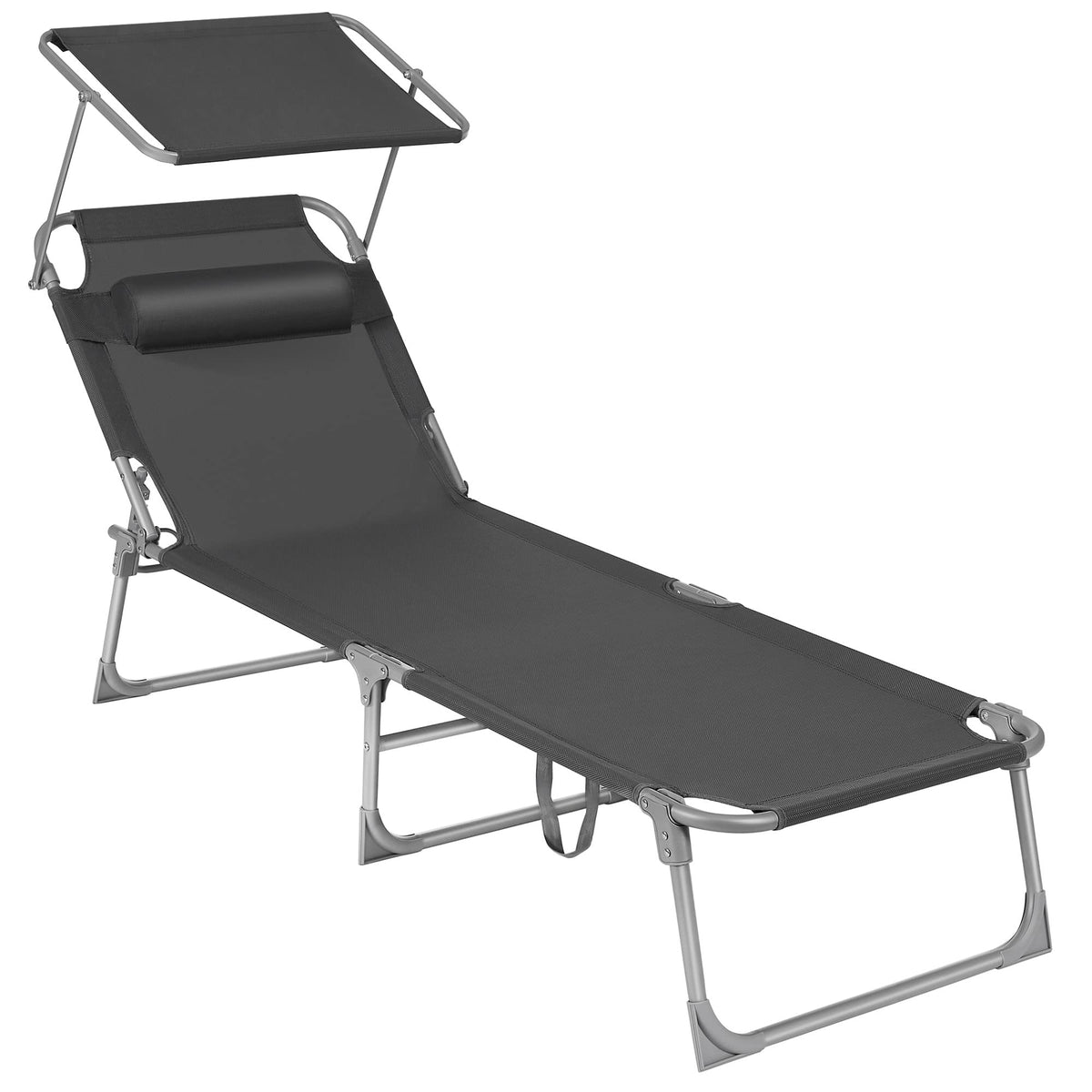 SONGMICS sun lounger front view showing reclining positions and canopy for versatile comfort