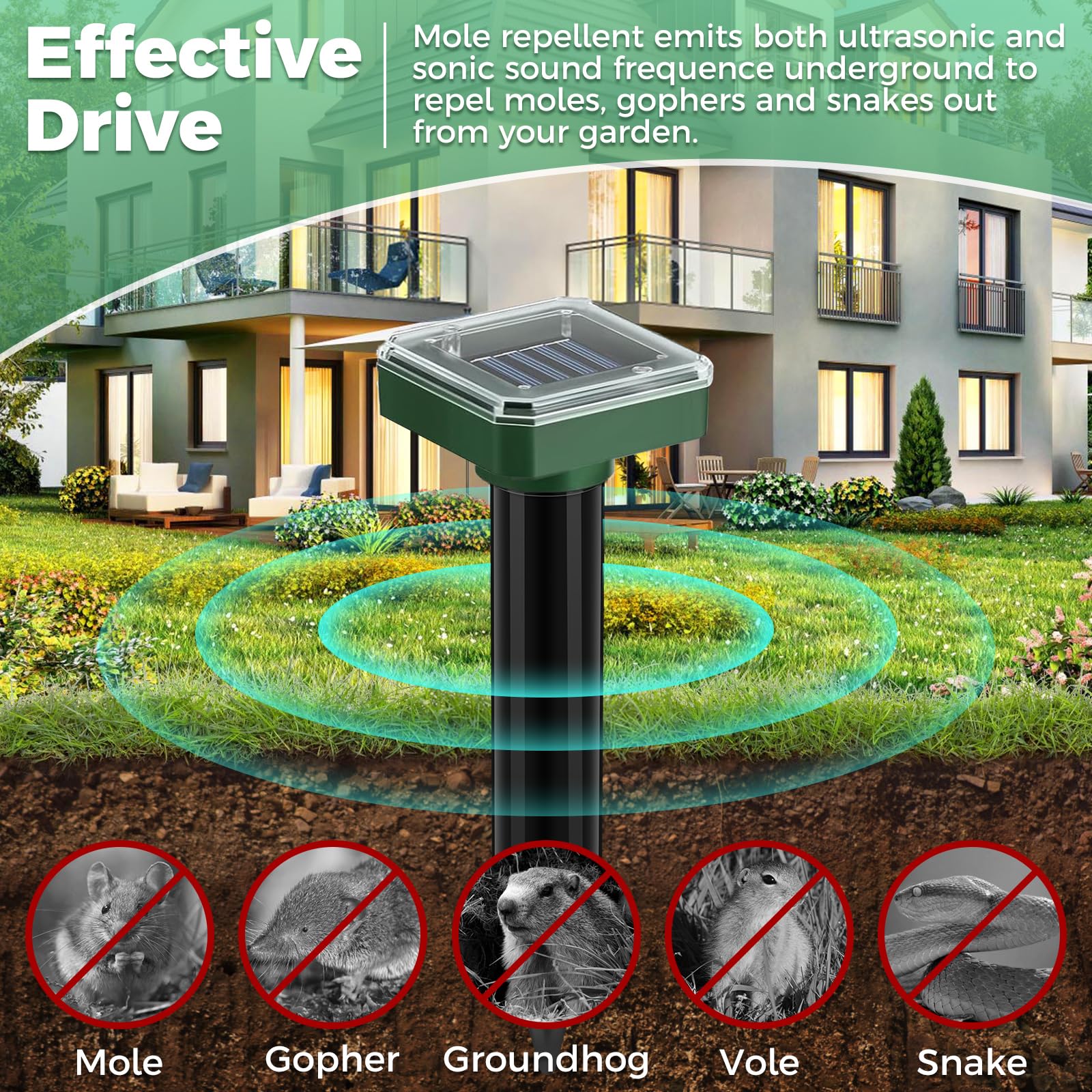 SonicPulse housing detail showing IP44 weatherproofing for durable, year-round use