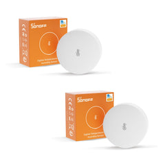 SONOFF front packaging showing two SNZB-02P sensors and features for quick recognition and setup