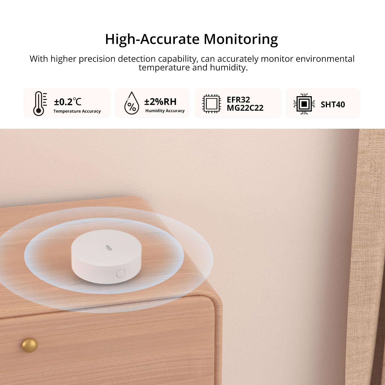 SONOFF sensor wall mounted in living room offering constant climate monitoring benefit