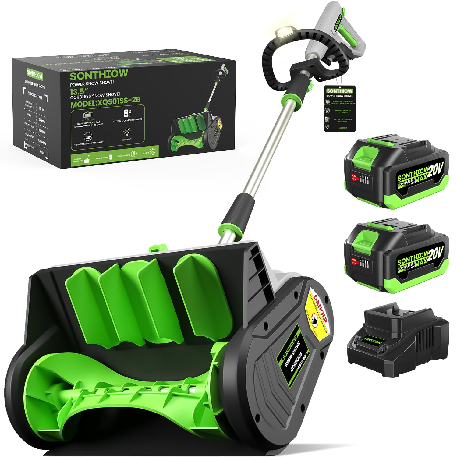 BtyPC SONTHIOW front packaging showing included shovel and batteries for easy start